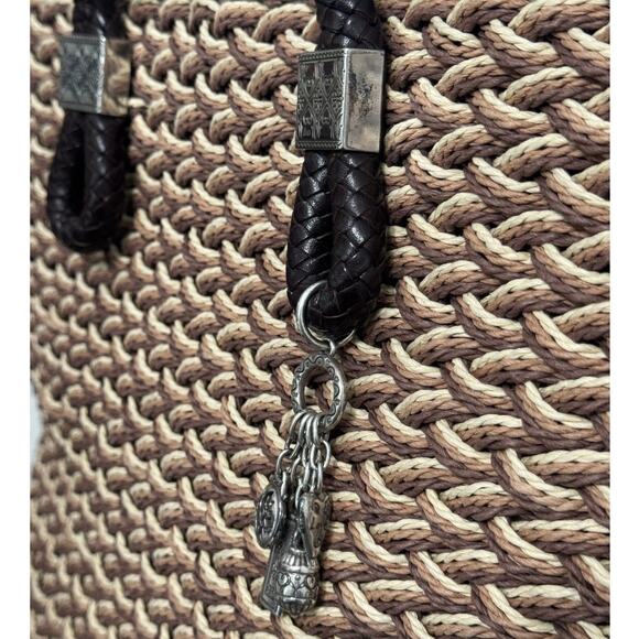 Brighton Raffia Woven Brown Leather Top Handle Bag with Charms - Picture 10 of 10